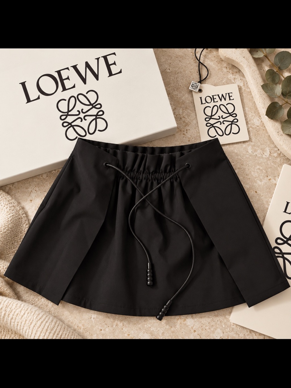 Loewe Black Pleated Drawstring Mini Skort